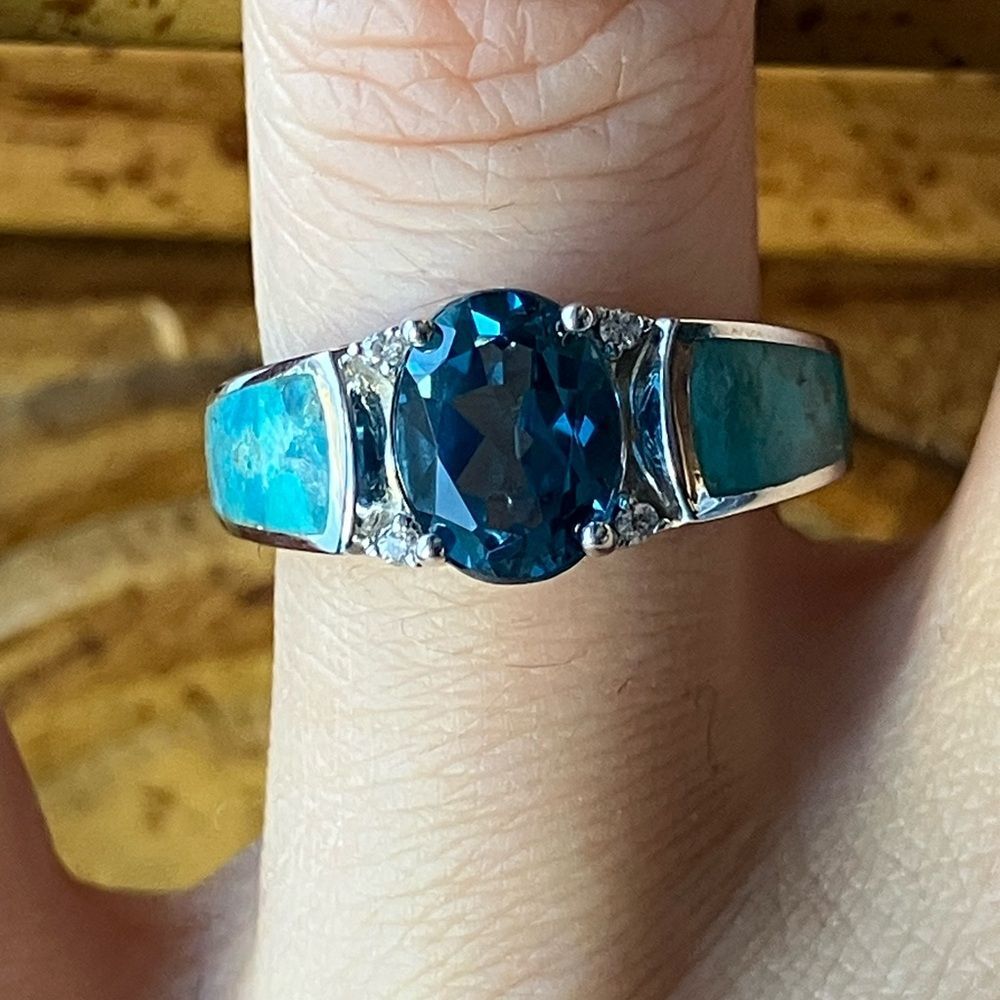 London Blue Topaz Turquoise Sterling Silver Ring Size 6